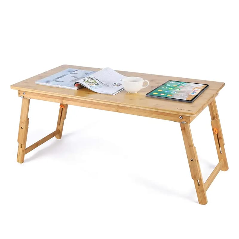 Бамбук Крайна маса голям размер под таблица за маса за закуска Сервираща тава със сгъваеми крака регулируема ниска масичка за кафе